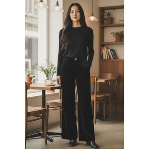 AVEC LES FILLES Women Black Velvet Dress Pants 2